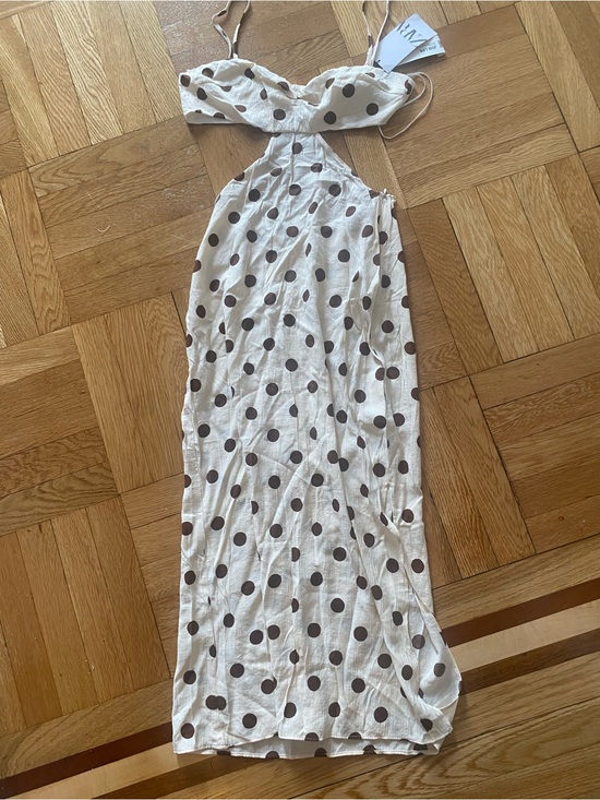 Zara Dresses & Skirts - Zara White Maxi Dress with Brown Polka Dots